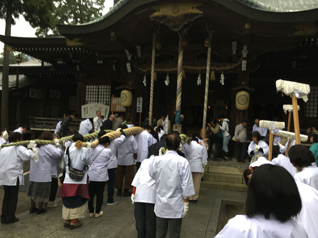 徳島・大麻比古神社（神麻しめ縄奉納式）麻製と稲わらしめ縄